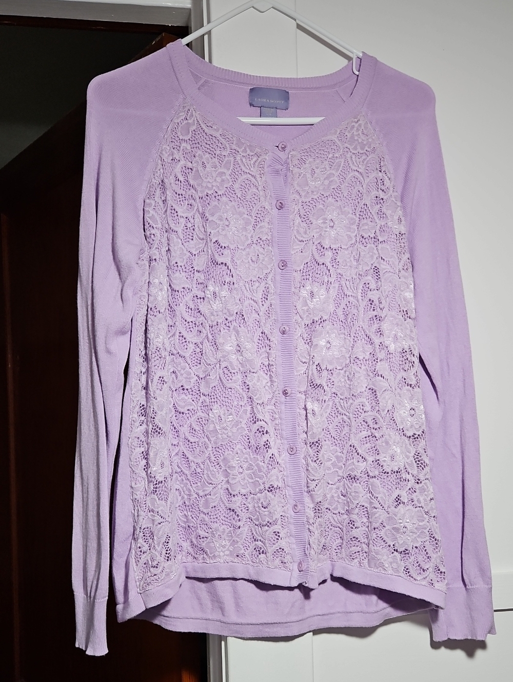 Laura Scott Light Purple Lavender Lilac Long Sleeve Cardigan Sweater Size L EUC